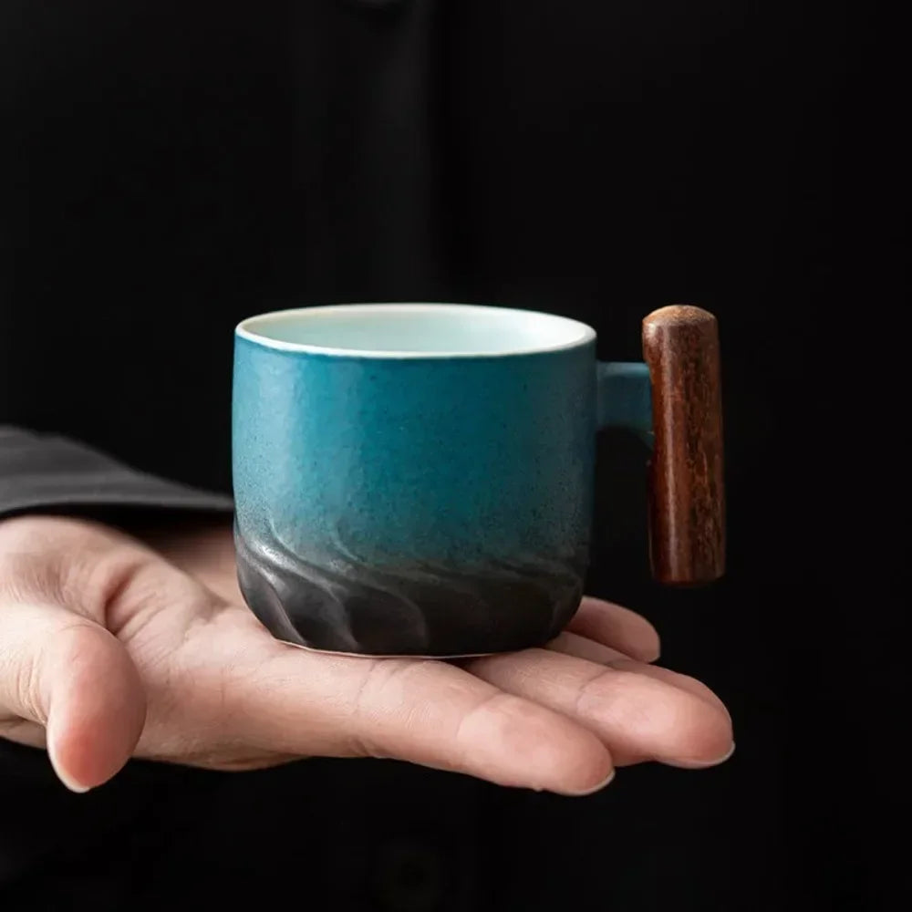 Tasses à expresso vintage avec manche en bois