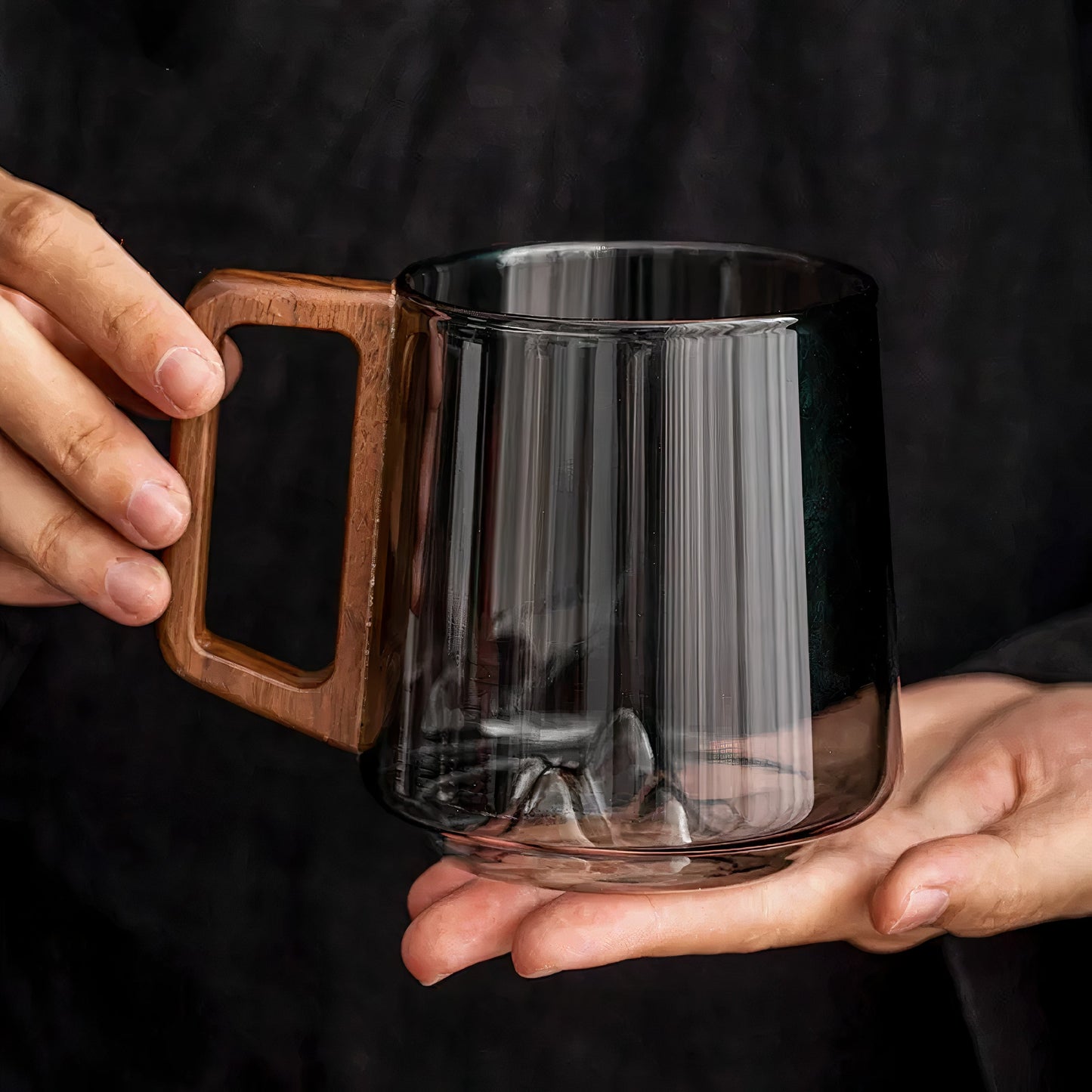 Tasses café zen - Verre fumé avec montagne cachée & anse bois