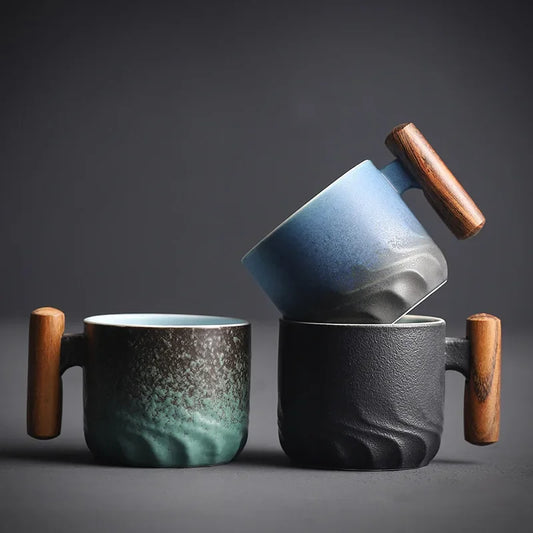 Tasses à expresso vintage avec manche en bois